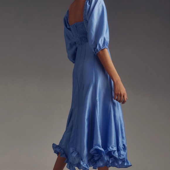 Anthropologie-Hutch Printed Twist-Front Puf Sleeve Ruffle Hem Midi Dress - Picture 2 of 3